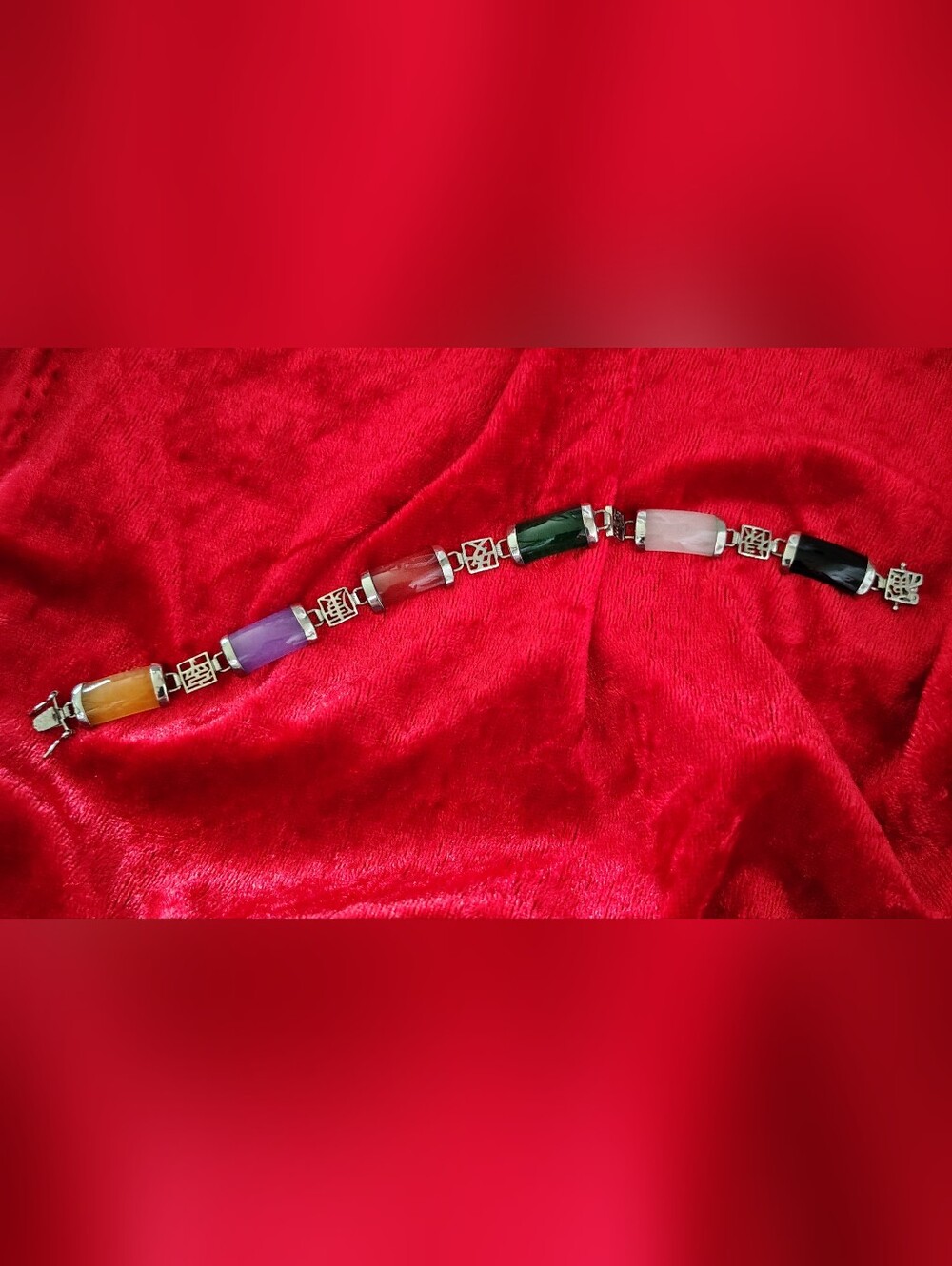 Multicolor Chinese Jade 18 Kt GP Bracelet - Excellent Pre-loved Condtn Size 7.75